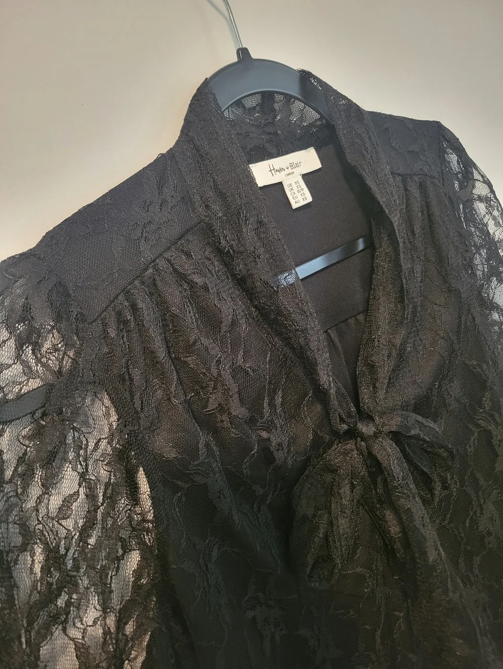 Dana-Mae Black Lace Tie-Neck Blouse - Picture 2 of 3